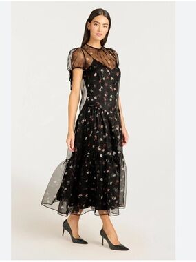 cinq a sept Black Sheer Floral Maxi Dress